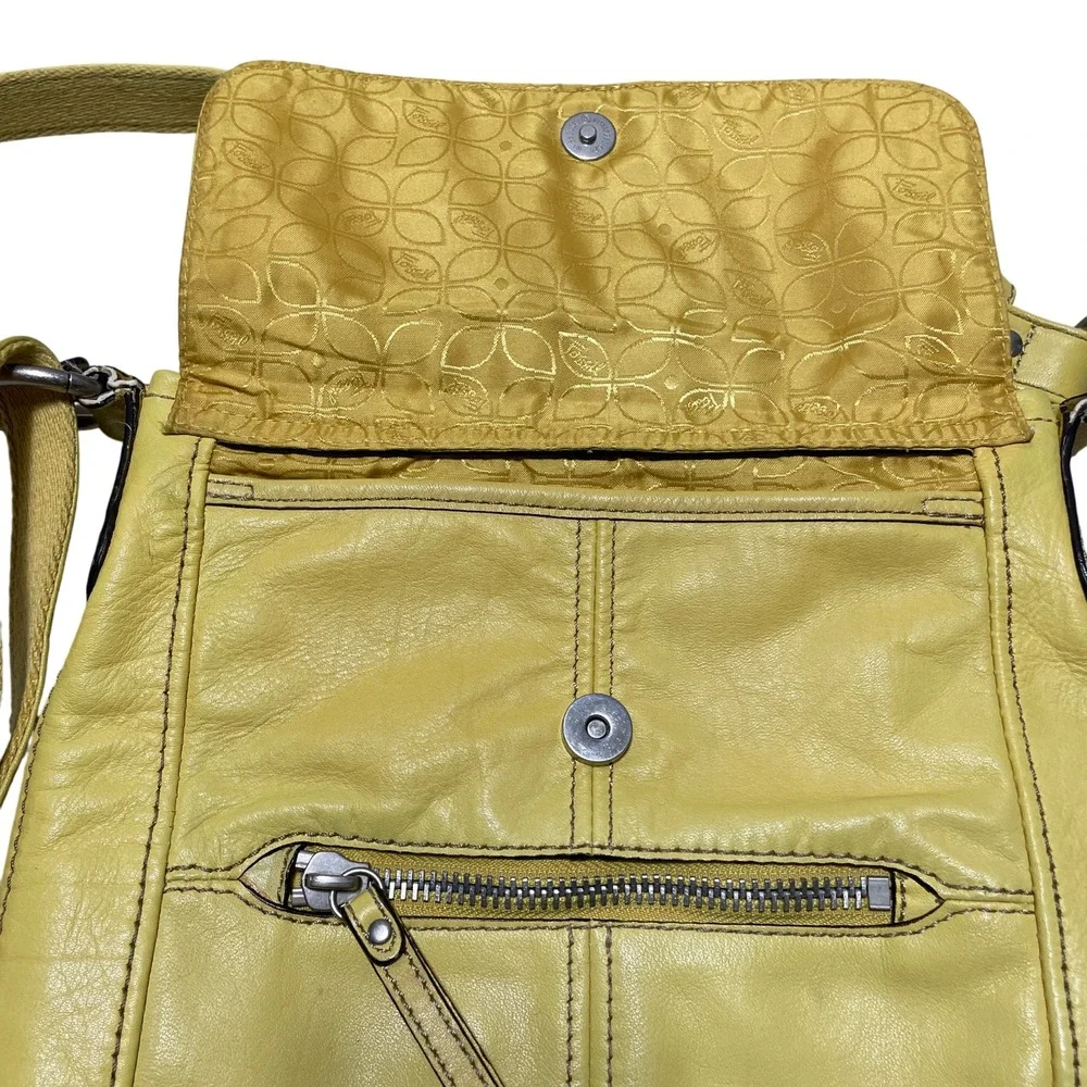 Fossil Hanover Handbag Yellow Leather Crossbody‎ Organizer Flap Bag